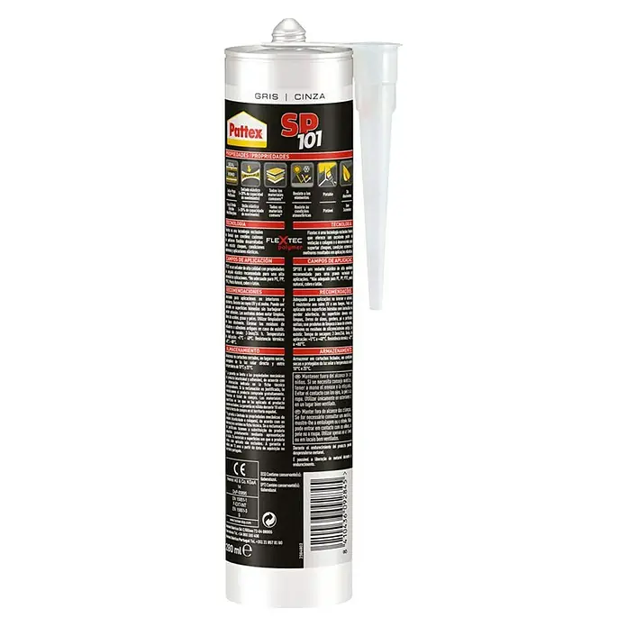Pattex Sellador SP 101 - Gris, 300 ml - Cartucho de adhesivo de construcción Pattex SP 101 en gris/Cinza. Adhesivo de aplicación universal para diversos materiales en interiores y exteriores.