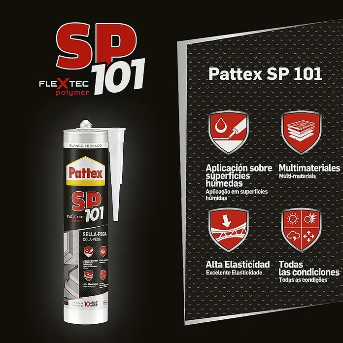 Pattex Sellador SP 101 - Marrón, 300 ml - Pattex SP 101 Flextec Polímero adhesivo sellador para superficies húmedas, alta elasticidad y todas las condiciones.