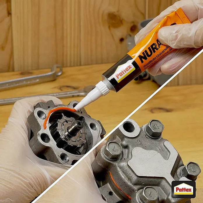 Pattex Adhesivo para juntas Nural 28 - 0,4 g - Aplicación del sellador Pattex Nural a un componente del motor, creando un sello hermético. Ideal para reparaciones de automóviles.