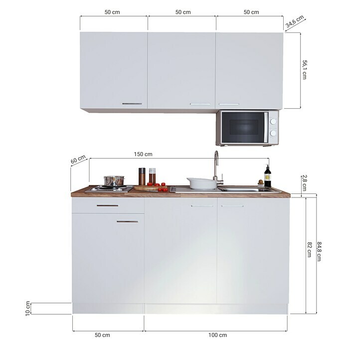 Respekta Singleküche Luis (Breite: 150 cm, Rot, Mit Elektrogeräten, Mikrowelle) | BAUHAUS