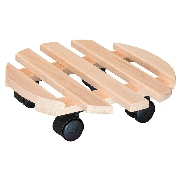 Wagner System Pflanzenroller Multi Paletti - Ø x H: 30 x 8 cm, Holz, Natur, Max. Belastung: 100 kg - Rollbarer Pflanzenuntersetzer aus Holz mit vier schwarzen Rollen für flexibles Bewegen von Blumentöpfen und Pflanzen im Innenbereich.