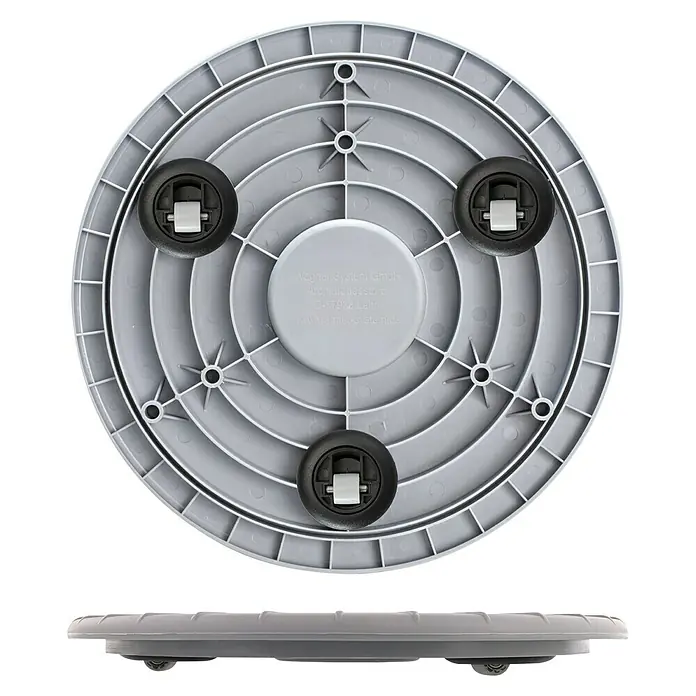 Wagner System Pflanzenroller Ultraflat - Ø x H: 30 x 3 cm, Kunststoff, Grau, Max. Belastung: 100 kg - Runde, graue Pflanzenroller-Unterseite mit drei Rädern.