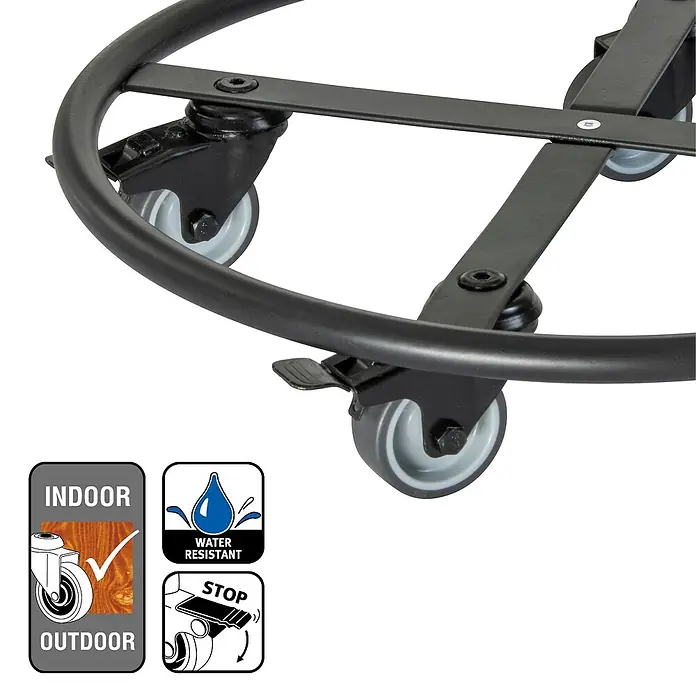 Wagner System Pflanzenroller - Ø x H: 38 x 8 cm, Metall, Schwarz, Max. Belastung: 150 kg - Robuster Rollwagen für Pflanztöpfe mit feststellbaren Rädern, geeignet für den Innen- und Außenbereich. Wasserabweisend für langanhaltende Nutzung.