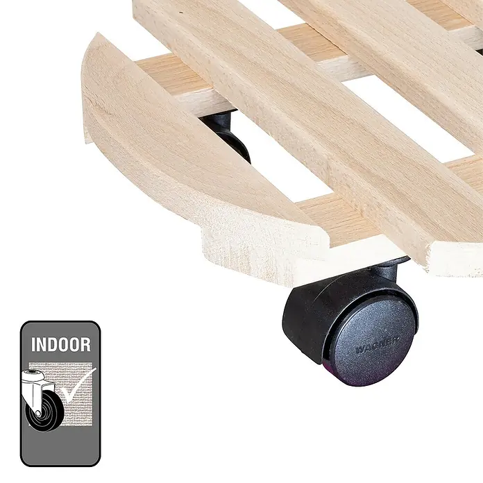 Wagner System Pflanzenroller Multi Paletti - Ø x H: 30 x 8 cm, Holz, Natur, Max. Belastung: 100 kg - Rollbarer Pflanzuntersetzer aus Holz mit schwarzen Rädern, geeignet für den Innenbereich. Das Produkt ist ideal für Pflanzenliebhaber.