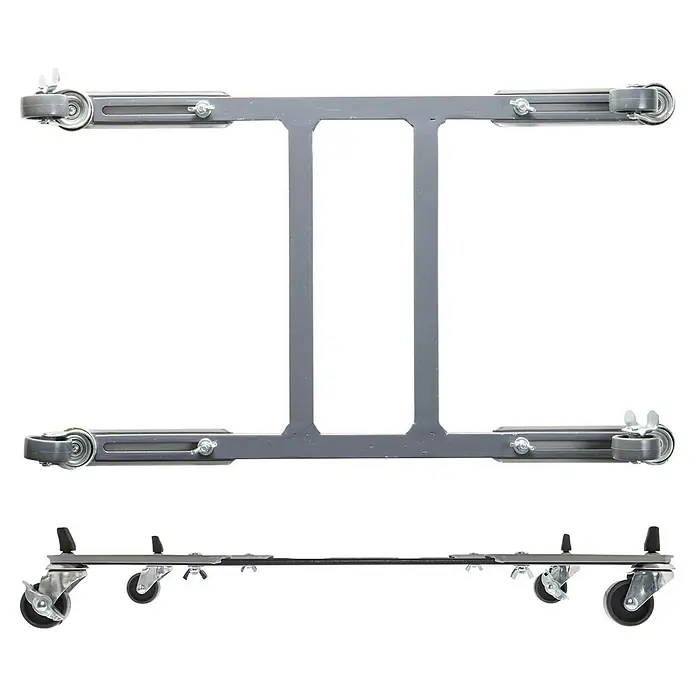 Wagner System Pflanzenroller ausziehbar - L x B x H: 44 x 30 x 5,9 cm, Metall, Grau, Max. Belastung: 100 kg - Blick auf eine Gerätebasis mit Rollen, die für eine einfache Bewegung und Stabilität von Geräten und Maschinen konzipiert ist.