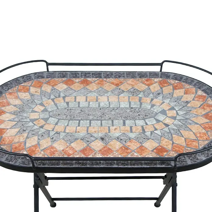 Siena Garden Prato Serviertisch - 68 x 41 cm, Eisen - Ein eleganter Mosaiktisch mit ovaler Tischplatte und schwarzem Metallgestell, ideal für den Garten oder Balkon. Das farbenfrohe Mosaikmuster ist ein echter Hingucker.