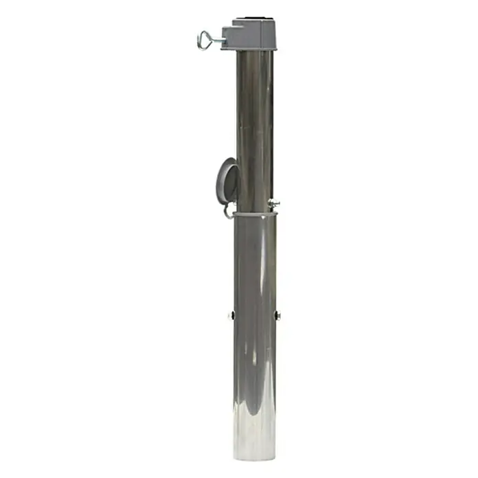 Bodenhülse - Geeignet für: Rohrdurchmesser 25 - 55 mm - Ein silberner, zweiteiliger Fahnenmast mit einer Kurbel zum Hissen der Flagge. Ideal für Gärten und Veranstaltungen.