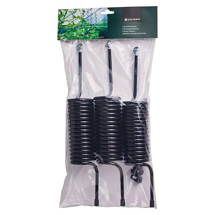 Juliana Pflanzhilfe - 3 Stk. - Verpackung mit drei Juliana Pflanzenstützspiralen für den Garten, ideal zur Unterstützung wachsender Pflanzen im Garten oder Gewächshaus.
