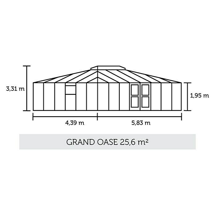 Juliana Gewächshaus Grand Oase (Außenmaß inkl. Dachüberstand (B x T): 439 x 583 cm, Material Seitenwand: Glas, 3 mm, Anthrazit/Schwarz) | BAUHAUS