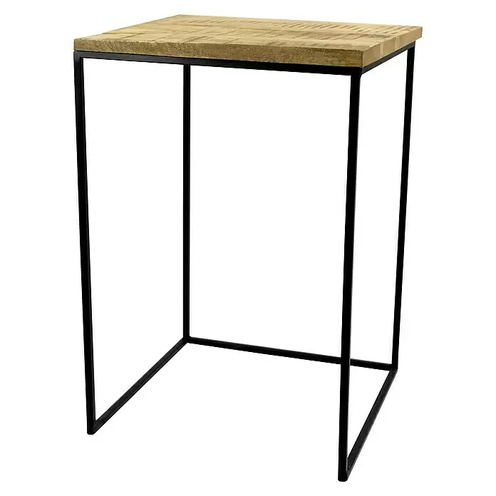 Beistelltisch - 36 x 36 x 54 cm, Mangoholz, Natur/Schwarz - Diagonale Ansicht
