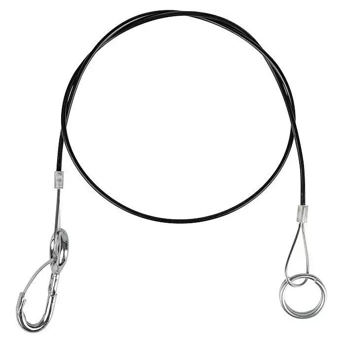 LAS Abreißseil - Geeignet für: Gebremste Anhänger, 100 cm - Schwarzes Sicherheitsschlosskabel mit Karabinerhaken und Metallring an den Enden.