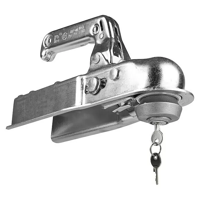 LAS Diebstahlsicherung - Geeignet für: Anhänger, Höhe: 6,3 cm - Silberfarbene Metall-Anhängerkupplung mit integriertem Schloss und Schlüsseln.