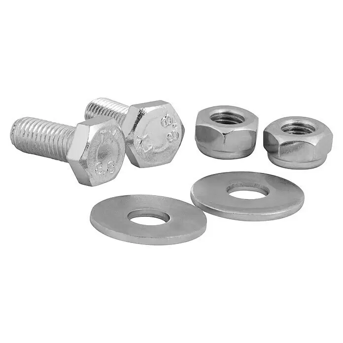 LAS Schraubensatz - 6 -tlg. - Silberne Metallschrauben, Muttern und Unterlegscheiben, essentielle Befestigungselemente.