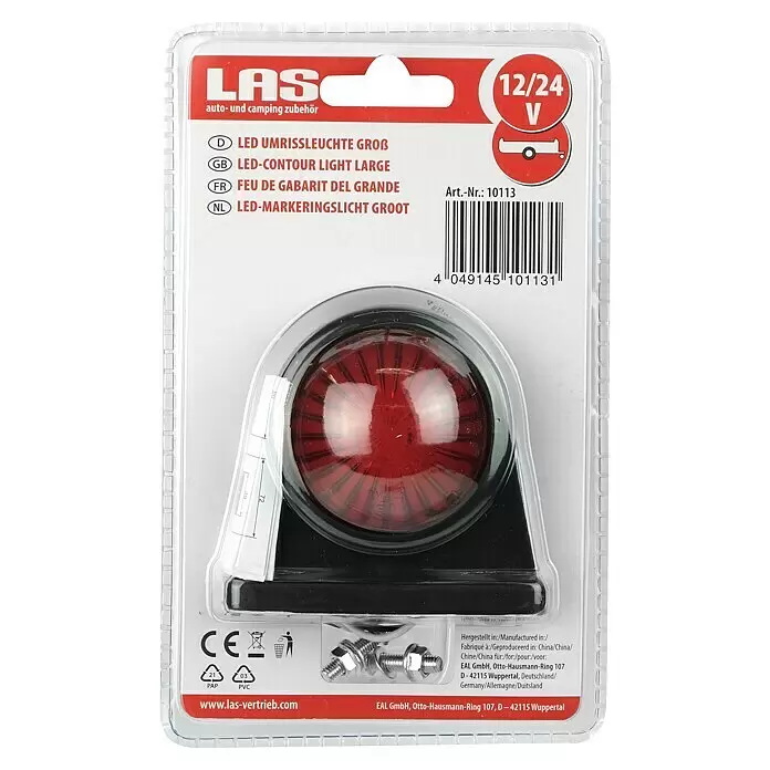 LAS Begrenzungsleuchte - Rot - Große rote 12/24V LED Umrissleuchte in Blisterverpackung mit Befestigungsschrauben.