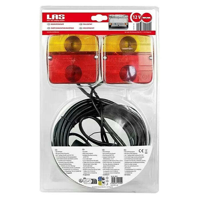 LAS Rückleuchte mit Magneten - 2 Stk. - Zwei rot-gelbe magnetische Anhänger-Rückleuchten mit Kabel in klarer Blisterverpackung.