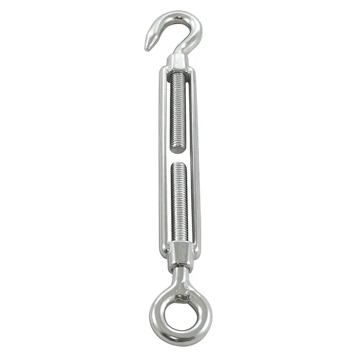 Marinetech Spannschloss Auge-Haken - Länge: 165 mm, M 5, Edelstahl, Silber - Silberner Wantenspanner mit Haken und Öse. Ideal zum Spannen von Seilen und Drähten, robust und langlebig für verschiedene Anwendungen.