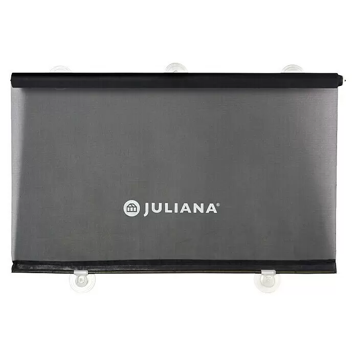 Juliana Rollo - B x H: 3 x 67,5 cm, Schwarz, Passend für: Juliana Gewächshäuser - Dunkelgrauer Netz-Auto-Sonnenschutz mit Saugnäpfen, mit „JULIANA“-Marke und Haus-Logo.