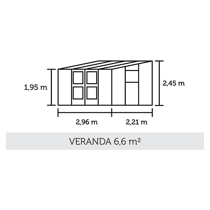 Juliana Gewächshaus Veranda (2,96 x 2,21 x 2,45 m, Sicherheitsglas, Glasstärke: 3 mm, Silber)