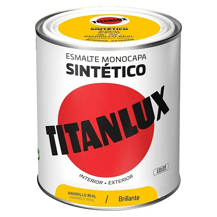 Titanlux Esmalte de color Sintético - Amarillo real, Brillante, 750 ml, Base disolvente - Esmalte sintético monocapa Titanlux en amarillo brillante para interior y exterior. Pintura de alta calidad para resultados duraderos.