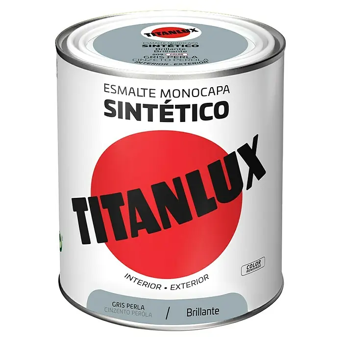 Titanlux Esmalte de color Sintético - Gris perla, Brillante, 750 ml, Base disolvente - Esmalte monocapa TITANLUX, sintético, gris perla, para interiores y exteriores. Brillante y color renovado para grandes resultados.