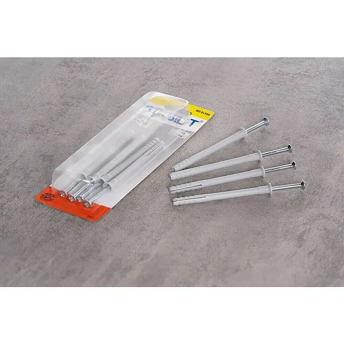 Stabilit Schlagdübel ND - Durchmesser Dübel: 8 mm, Länge Dübel: 100 mm, Geeignet für: Vollbaustoffe & Mauerwerk, 8 Stk. - Eine Packung mit vier Dübeln ND 8x100, perfekt für sichere Befestigungen in verschiedenen Materialien.