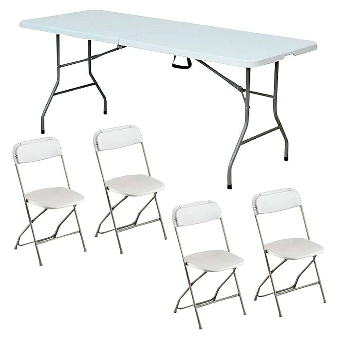 Mesa de jardín Every 180 + silla plegable Every (L x An x Al: 180 x 75 x 74 cm, Poliresina, HDPE/Acero, Blanco) | BAUHAUS