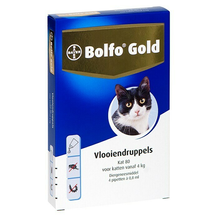 Afbeelding van Bayer Ongedierte-Stop Bolfo Gold kat 80 Anti-vlooien pipetten 4 st.