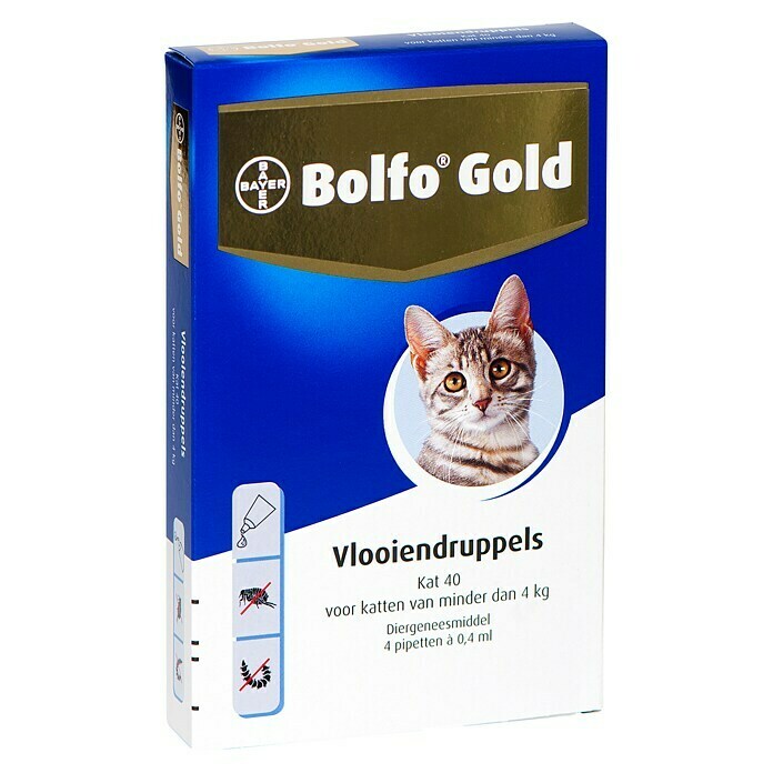 Afbeelding van Bayer Ongedierte-Stop Bolfo Gold kat 40 Anti-vlooien pipetten 4 st.