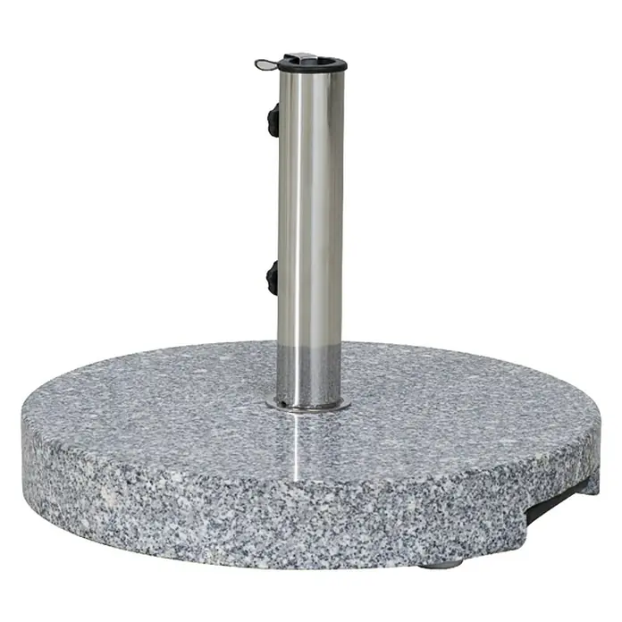 Siena Garden Granitschirmständer - Grau, 40 kg - Bild eines Sonnenschirmständers aus Granit mit einem Edelstahlrohr in der Mitte, ideal für den Außenbereich.