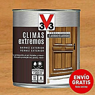 V33 Barniz para madera exterior Climas Extremos (Roble oscuro, Brillante, 750 ml)