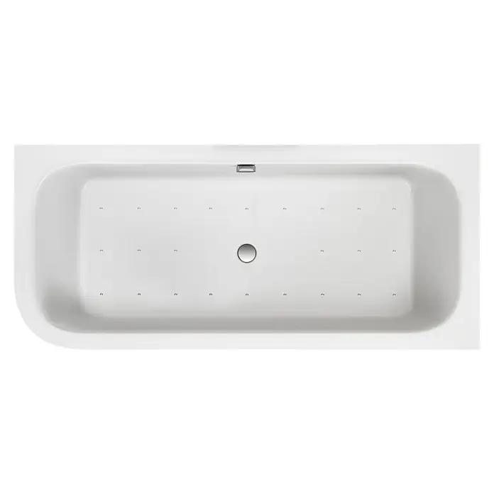 Ottofond Whirlpool Bonita - 180 x 80 cm, Sanitäracryl, Weiß, Silent, Linksseitig - Blick von oben auf eine elegante, rechteckige Badewanne in Weiß mit Hydromassage-Funktion, die Entspannung und Komfort verspricht.