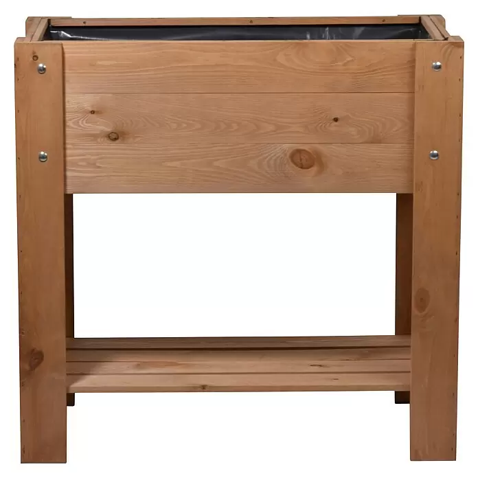 Dobar Hochbeet - L x B x H: 80,3 x 40 x 78,4 cm, Holz, Braun - Erhöhtes Holz-Gartenbeet in Naturholzfarbe mit schwarzer Einlage und Lamellen-Ablage unten.