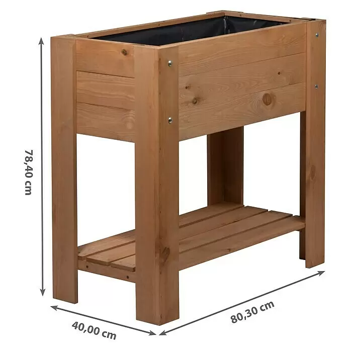 Dobar Hochbeet - L x B x H: 80,3 x 40 x 78,4 cm, Holz, Braun - Braunes Hochbeet aus Holz (80,3x40x78,4 cm) mit schwarzer Folie und Lattenrostablage.