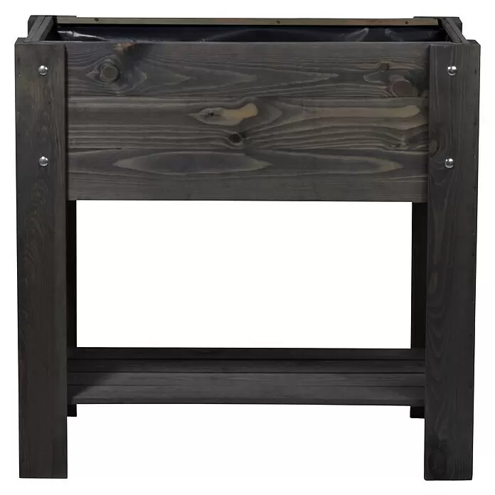 Dobar Hochbeet - L x B x H: 80,3 x 40 x 78,4 cm, Holz, Anthrazit - Dunkelgraues Holz-Hochbeet mit schwarzer Innenfolie und unterer Ablagefläche.