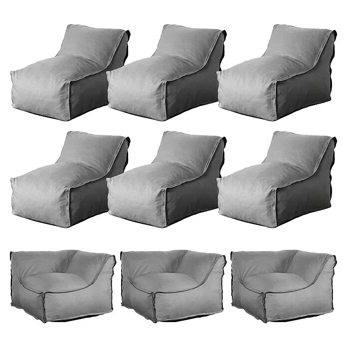 Loungemöbel-Set modular - 9 -tlg., Olefin, 3 Ecken, 6 Mitten, Grau - Diagonale Ansicht