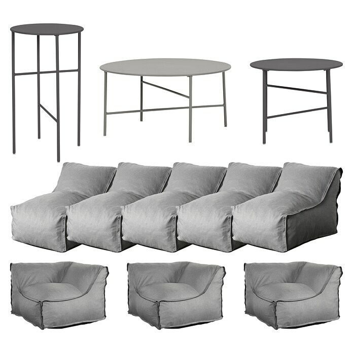 Loungemöbel-Set modular mit Beistelltisch Envy (11 -tlg., Grau/Schwarz, 3 Ecken; 5 Mitten; 3 Tische) | BAUHAUS