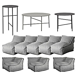 Loungemöbel-Set modular mit Beistelltisch Envy (11 -tlg., Grau/Schwarz, 3 Ecken; 5 Mitten; 3 Tische)