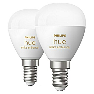 Philips Hue LED-Lampe White Ambiance Tropfen (E14, 470 lm, 5,1 W, Mehrfarbig, 2 Stk.)