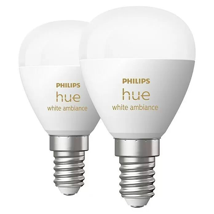 Philips Hue Smart-LED-Lampen Set White Ambiance TropfenE14, Dimmbar, Neutralweiß, 470 lm, 5,1 W, 2 Stk.