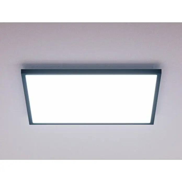 Philips Hue LED-Panel Aurelle - 19 W, L x B x H: 30 x 30 x 4,6 cm, Schwarz, Warmweiß - Rechteckige Deckenleuchte mit schwarzem Rahmen, die helles, gleichmäßiges Licht spendet. Ideal für moderne Innenräume und Büros mit funktionaler Beleuchtung.