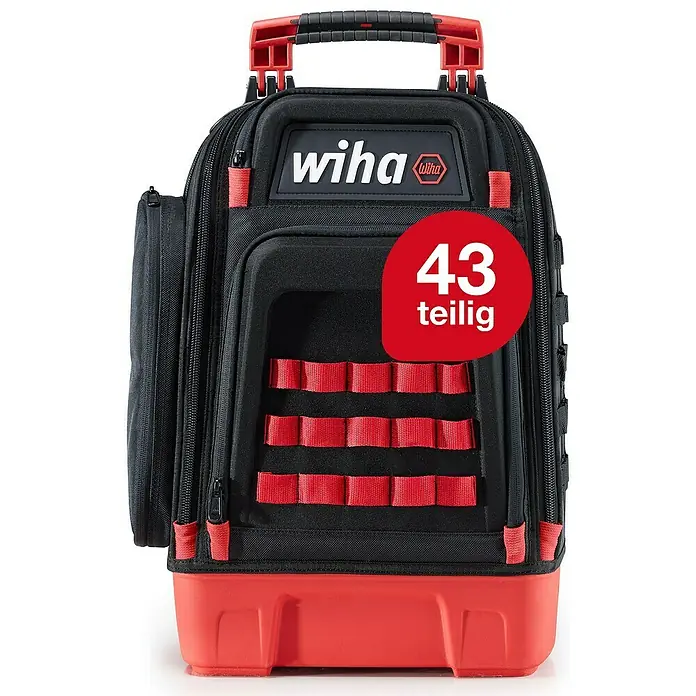 Wiha Werkzeugrucksack MECHANIC - 43 -tlg. - Wiha Werkzeugrucksack mit Tragegriff und roter Basis, ideal für Elektriker.