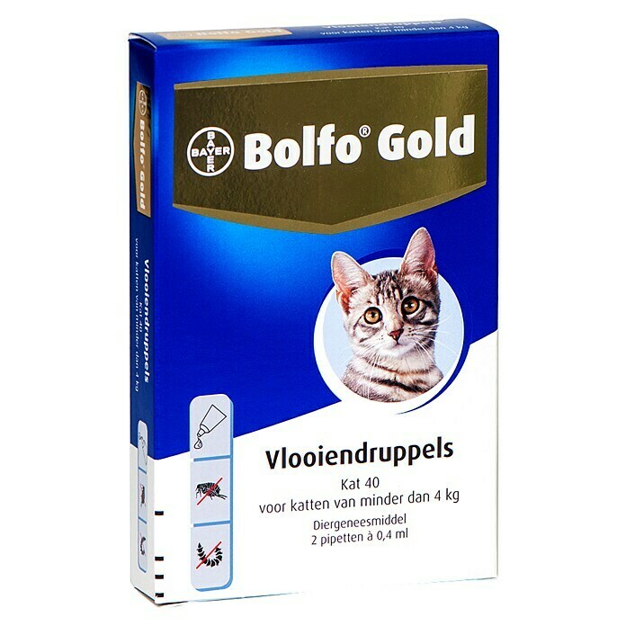 Afbeelding van Bayer Ongedierte-Stop Bolfo Gold kat 40 Anti-vlooien pipetten 2 st.