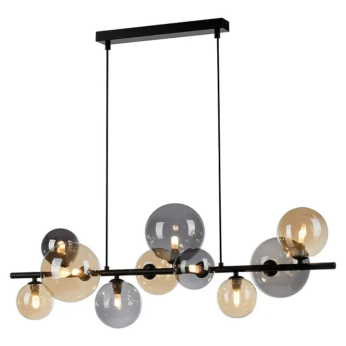Paul Neuhaus Popsicle Pendelleuchte - 30 W, L x B x H: 85 x 35 x 150 cm, Schwarz, G9 - Moderne Pendelleuchte mit rauchfarbenen und bernsteinfarbenen Glaskugeln an einem schwarzen Metallrahmen. Elegantes Design für stilvolle Beleuchtung.