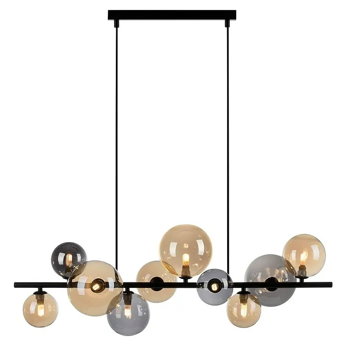Paul Neuhaus Popsicle Pendelleuchte - 30 W, L x B x H: 85 x 35 x 150 cm, Schwarz, G9 - Moderne Hängelampe mit gläsernen Kugelschirmen in Grau- und Bernsteintönen, ideal für stilvolle Beleuchtung.