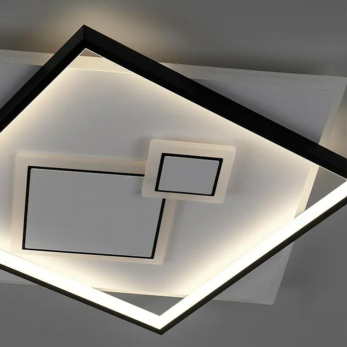 Paul Neuhaus LED-Deckenleuchte MAILAK - 39 W, L x B x H: 57 x 57 x 6 cm, Weiß, Warmweiß - Moderne Deckenleuchte mit geometrischen Formen in Schwarz und Weiß, die ein helles, einladendes Licht spendet.