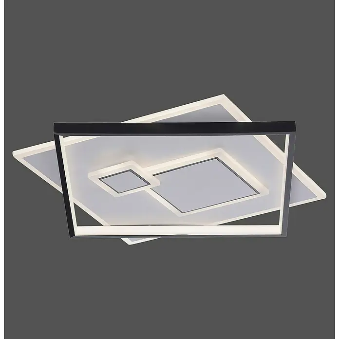 Paul Neuhaus LED-Deckenleuchte MAILAK - 39 W, L x B x H: 57 x 57 x 6 cm, Weiß, Warmweiß - Moderne LED-Deckenleuchte mit geometrischem Design und schwarzem Rahmen für stilvolle Beleuchtung in jedem Raum.