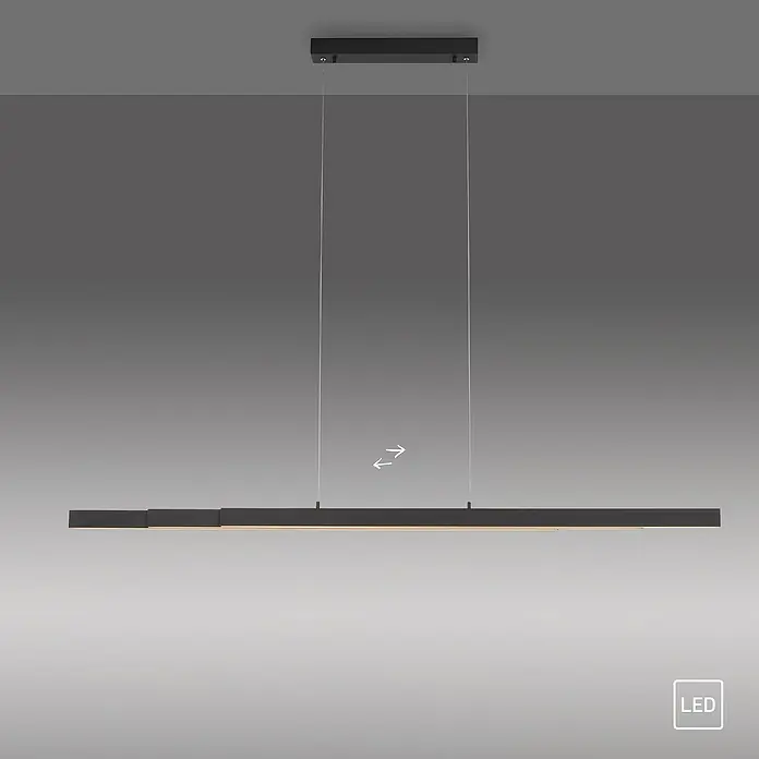 Just Light LED-Pendelleuchte LUZI - 45 W, L x B x H: 165 x 5,5 x 180 cm, Anthrazit, Warmweiß - Moderne LED-Hängeleuchte in Schwarz, ein elegantes Beleuchtungselement für stilvolle Innenräume. Die Lampe spendet helles, effizientes Licht.