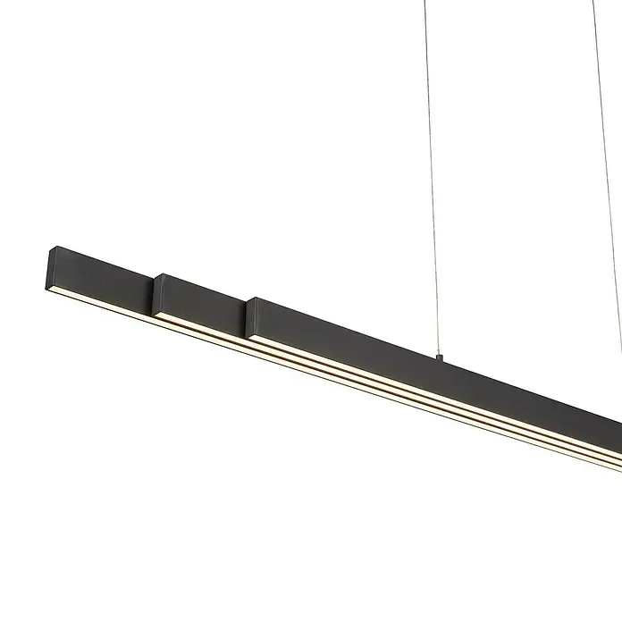 Just Light LED-Pendelleuchte LUZI - 45 W, L x B x H: 165 x 5,5 x 180 cm, Anthrazit, Warmweiß - Moderne LED-Hängeleuchte in Schwarz mit klaren Linien und warmweißer Beleuchtung für stilvolle Innenräume.