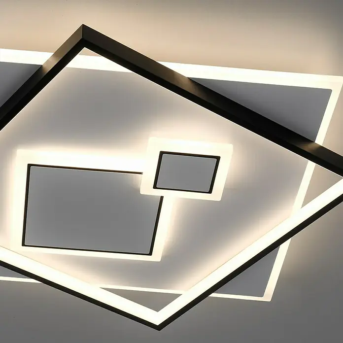 Paul Neuhaus LED-Deckenleuchte MAILAK - 39 W, L x B x H: 57 x 57 x 6 cm, Weiß, Warmweiß - Moderne LED-Deckenleuchte mit quadratischem Design in Schwarz und Weiß für stilvolle Beleuchtung im Raum.
