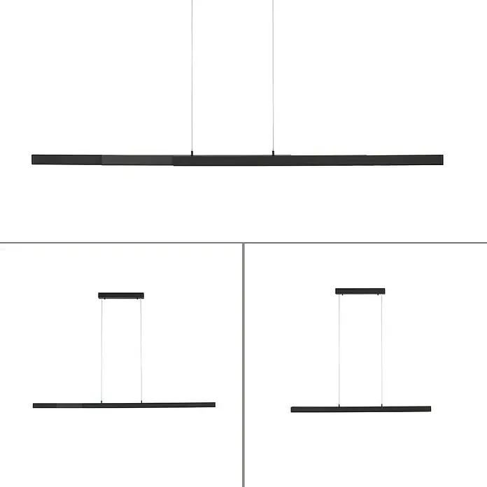 Just Light LED-Pendelleuchte LUZI - 45 W, L x B x H: 165 x 5,5 x 180 cm, Anthrazit, Warmweiß - Moderne LED-Pendelleuchte in Schwarz, minimalistisches Design. Ideal für Esszimmer oder Büro, für stilvolle Beleuchtung mit schlanker Form.